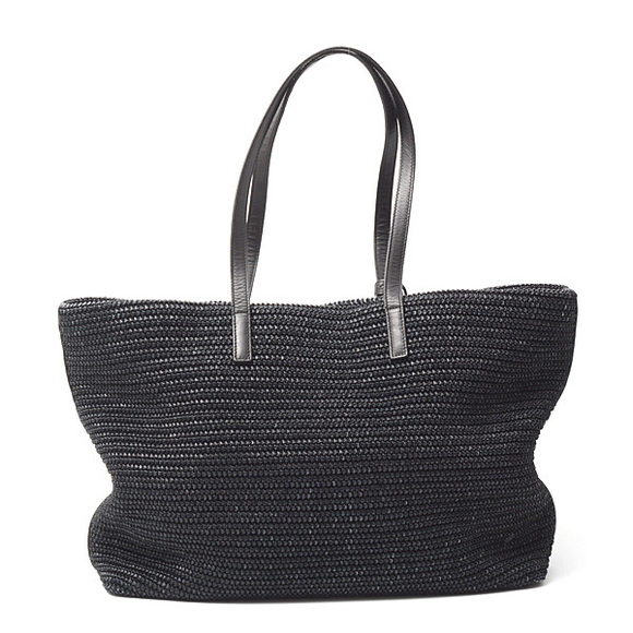 Saint Laurent Fringe Black Raffia Tote Bag - Picture 1 of 10